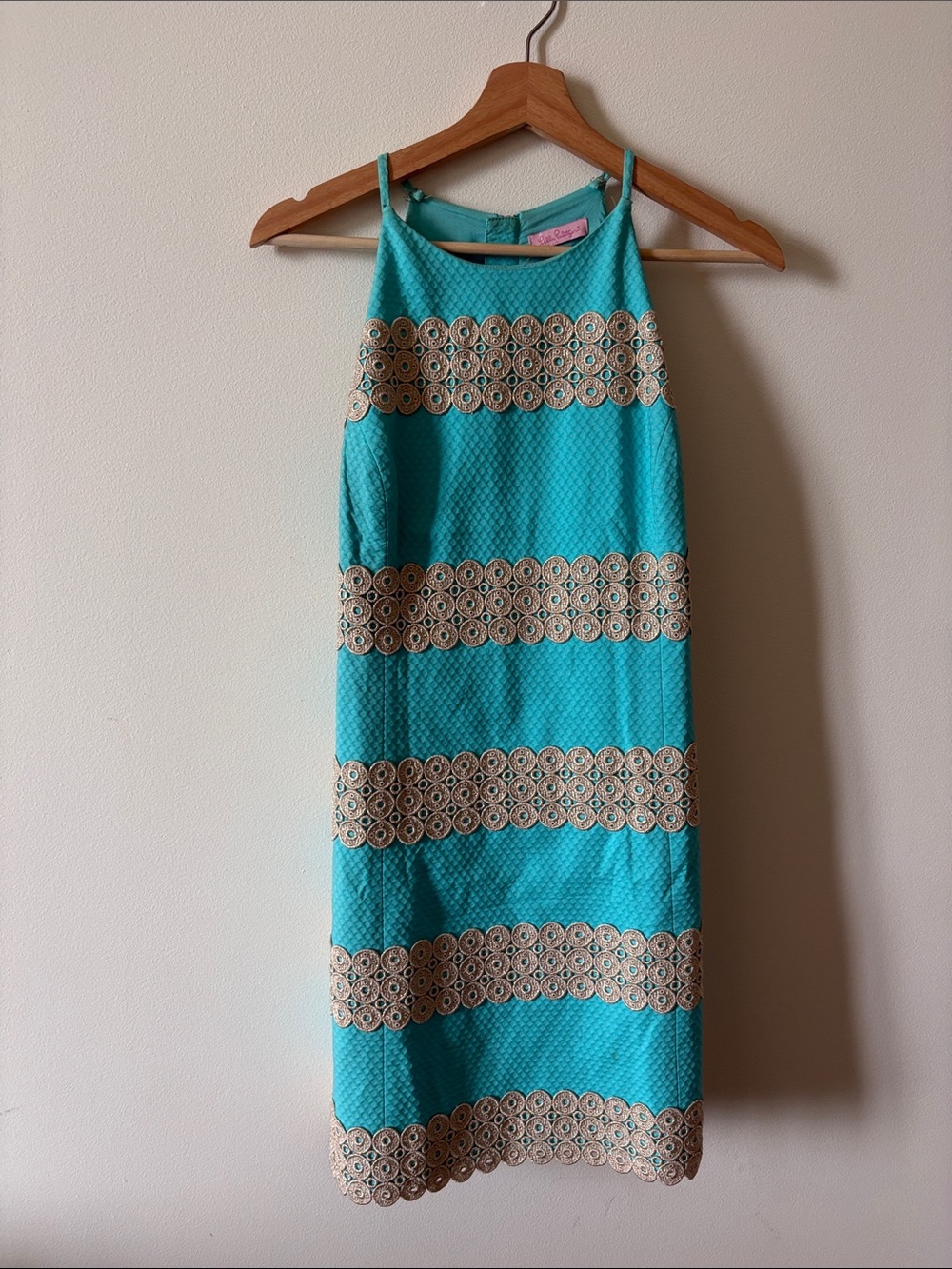 Lilly Pulitzer Turquoise Sleeveless Midi Shift Dress with Crochet Accent